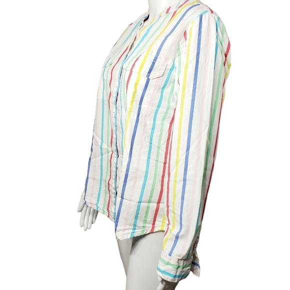 St. John's Bay 100% Cotton Women's Long Sleeve Buttoned Striped Shirt, Size Med - Picture 6 of 17